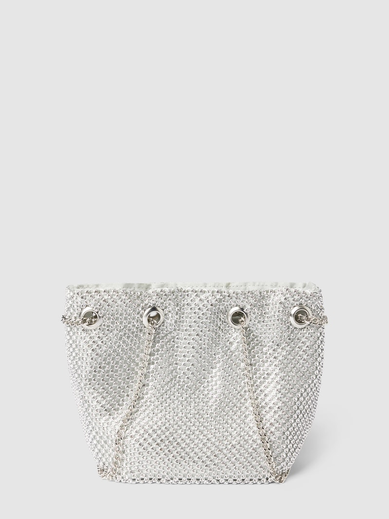 Bucket-Bag mit Allover-Strasssteinbesatz in silber