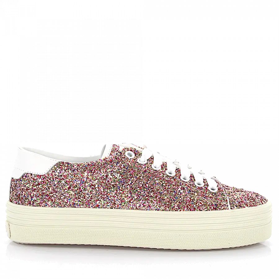 Saint Laurent - Sneaker low Kalbsleder Glitzer weiß bunt - pink