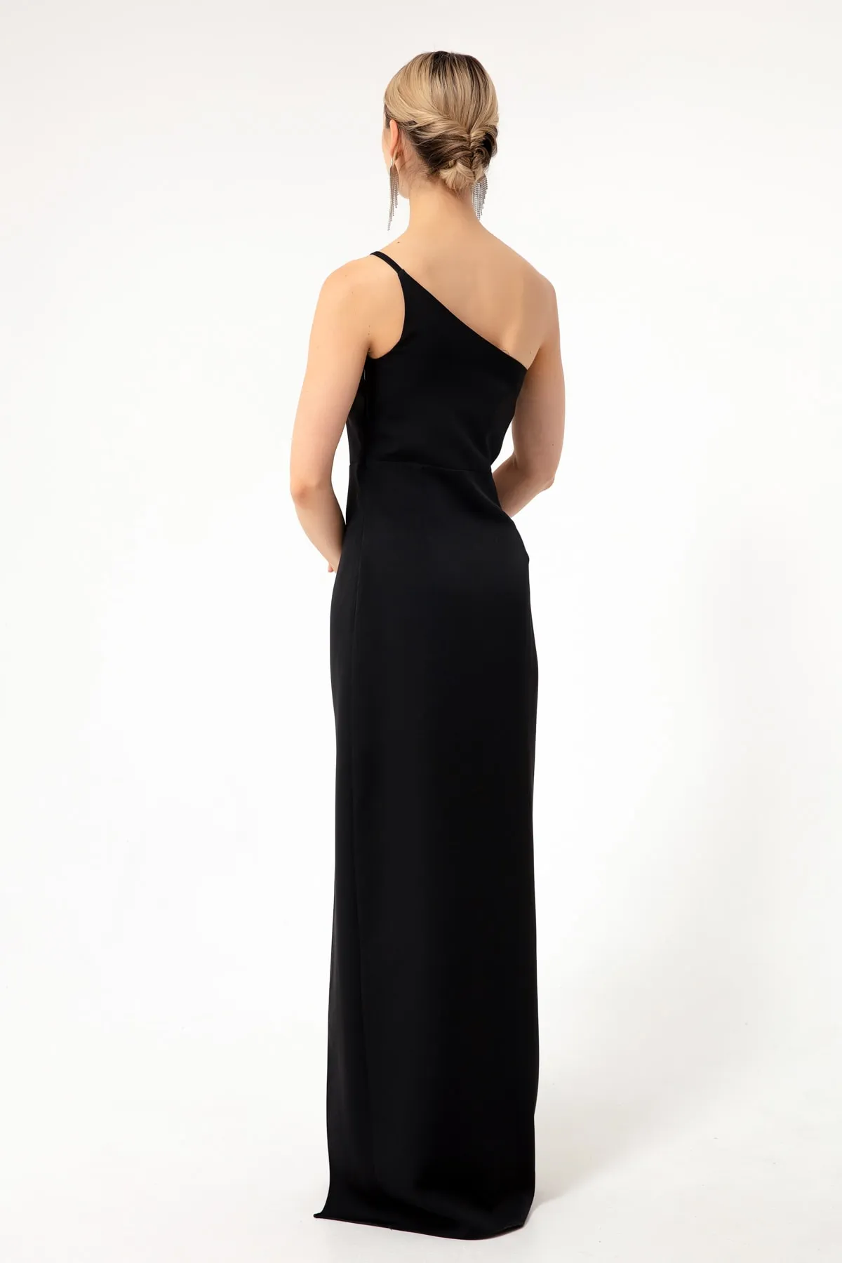 Lafaba  Schwarzes One-Shoulder-Midikleid mit Schlitz für Damen