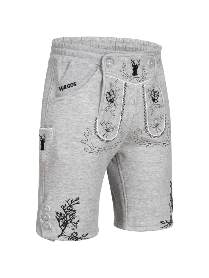 PAULGOS Jogginghose Design Trachten Lederhose Bermuda Shorts Kurz JOK3 in Hellgrau günstig kaufen