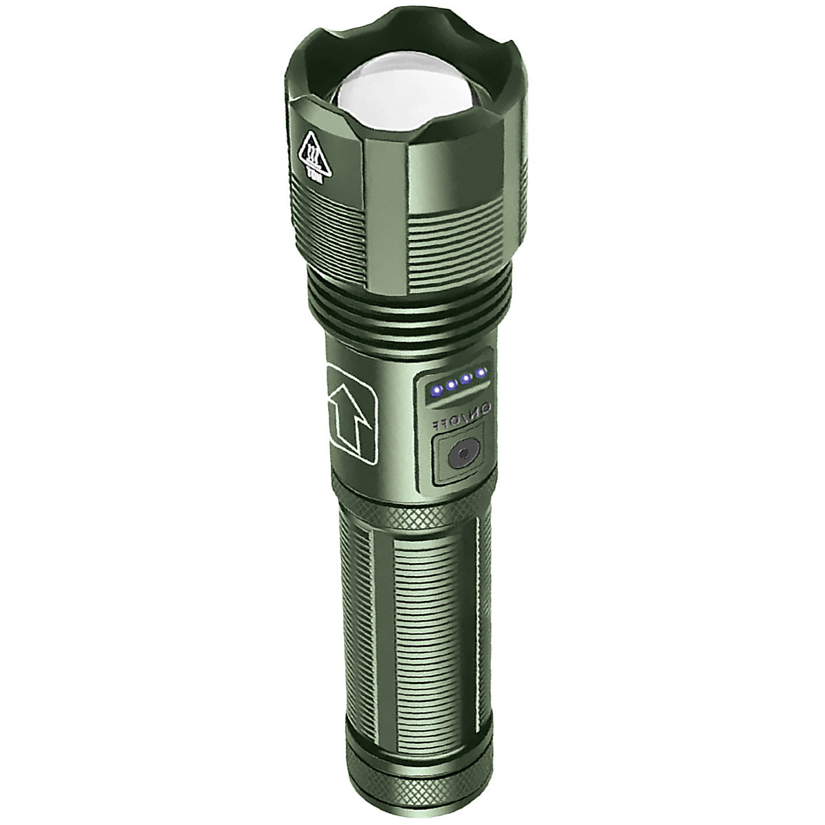 Helle LED-Taschenlampe - Armee - 5 Modi - USB-C aufladbar - Inklusive wiederaufladbarem Akku - AAA-Batterie Backup - Zoomfunktion