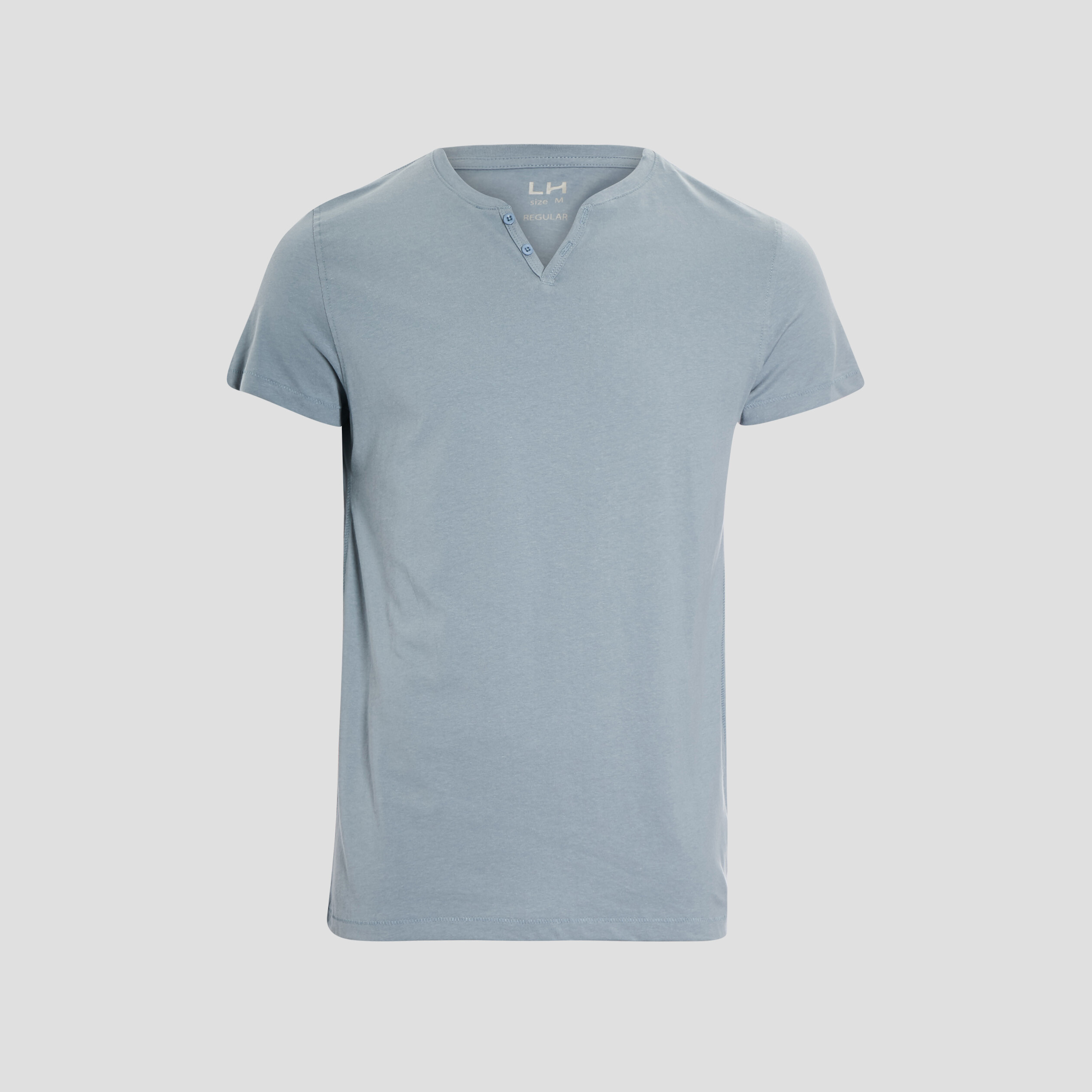 T-shirt manches courtes col tunisien bleu gris homme | La Halle