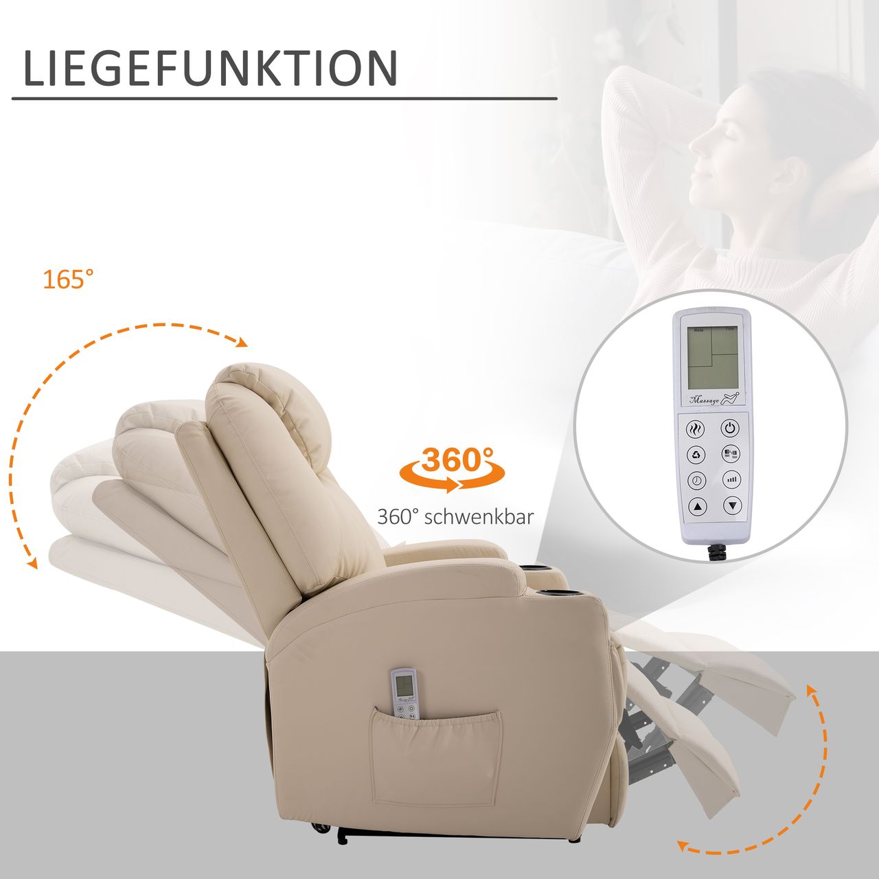 HOMCOM Massagesessel elektrisch Relaxsessel Fernsehsessel Liegefunktion Beige