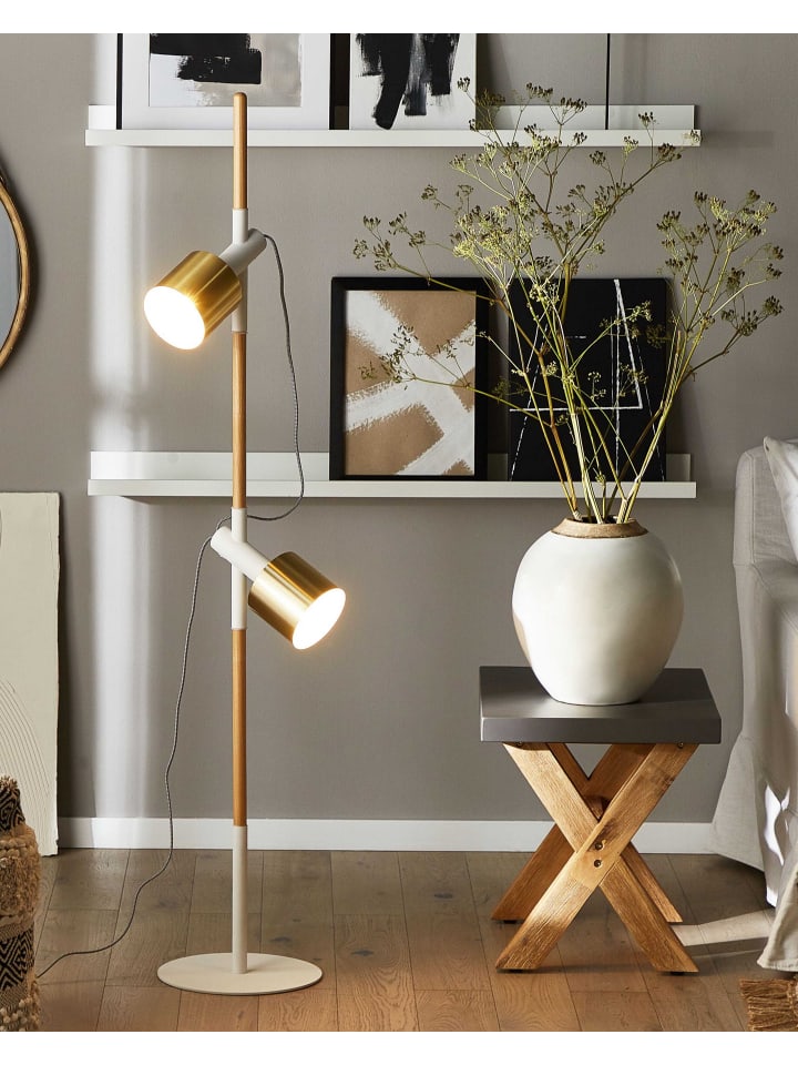 Beliani Stehleuchten OWENS in Weiß/Heller Holzfarbton/Gold günstig kaufen onesize