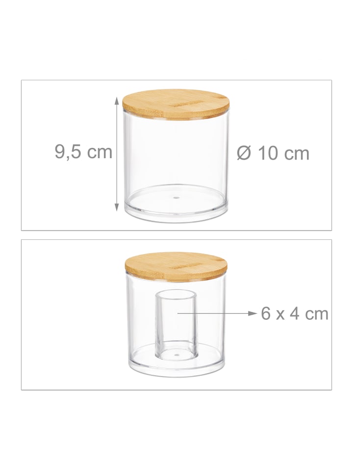 relaxdays 3er-Set: Wattestäbchen Aufbewahrung in Transparent/Natur günstig kaufen onesize