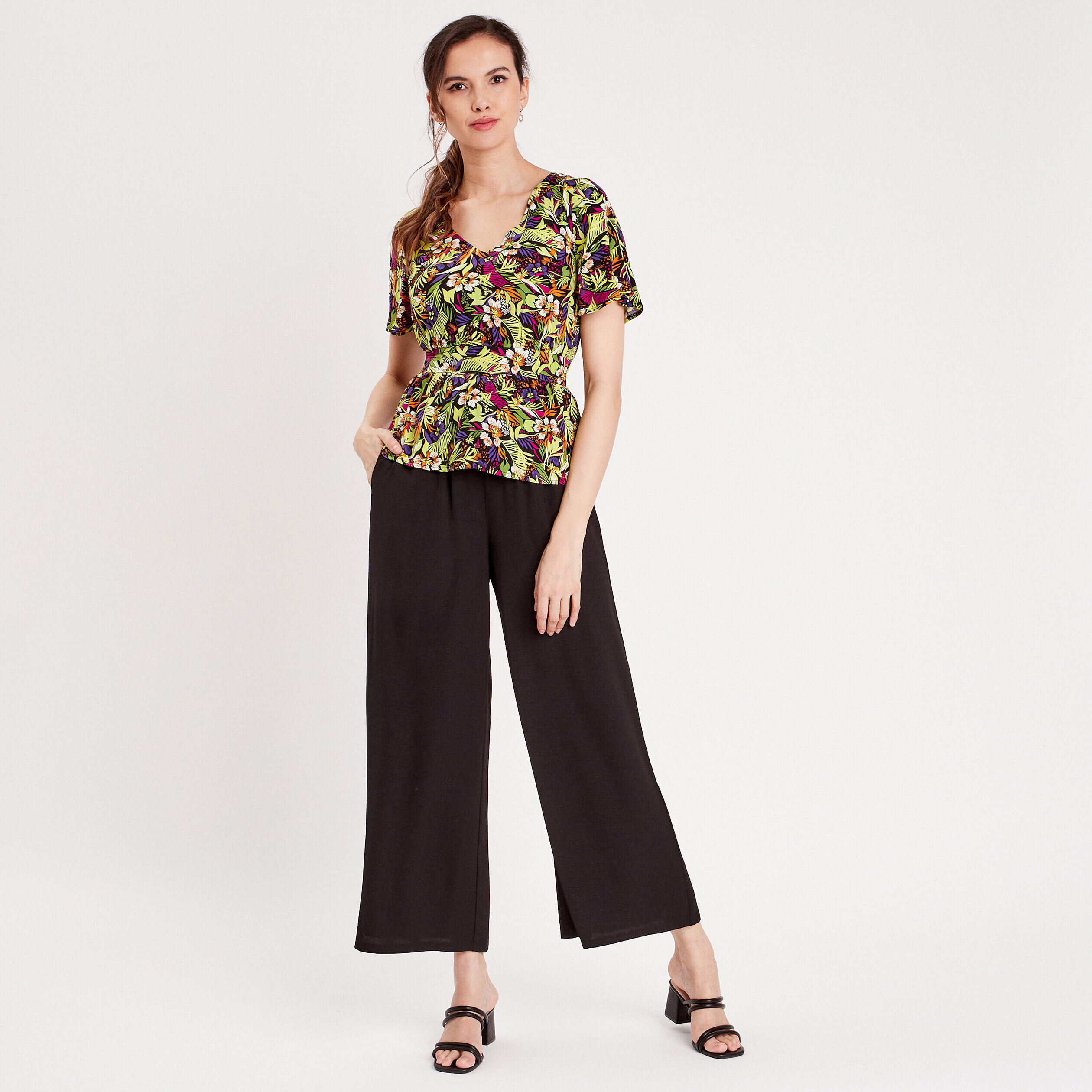Blouse avec manches courtes noir femme | Cache Cache