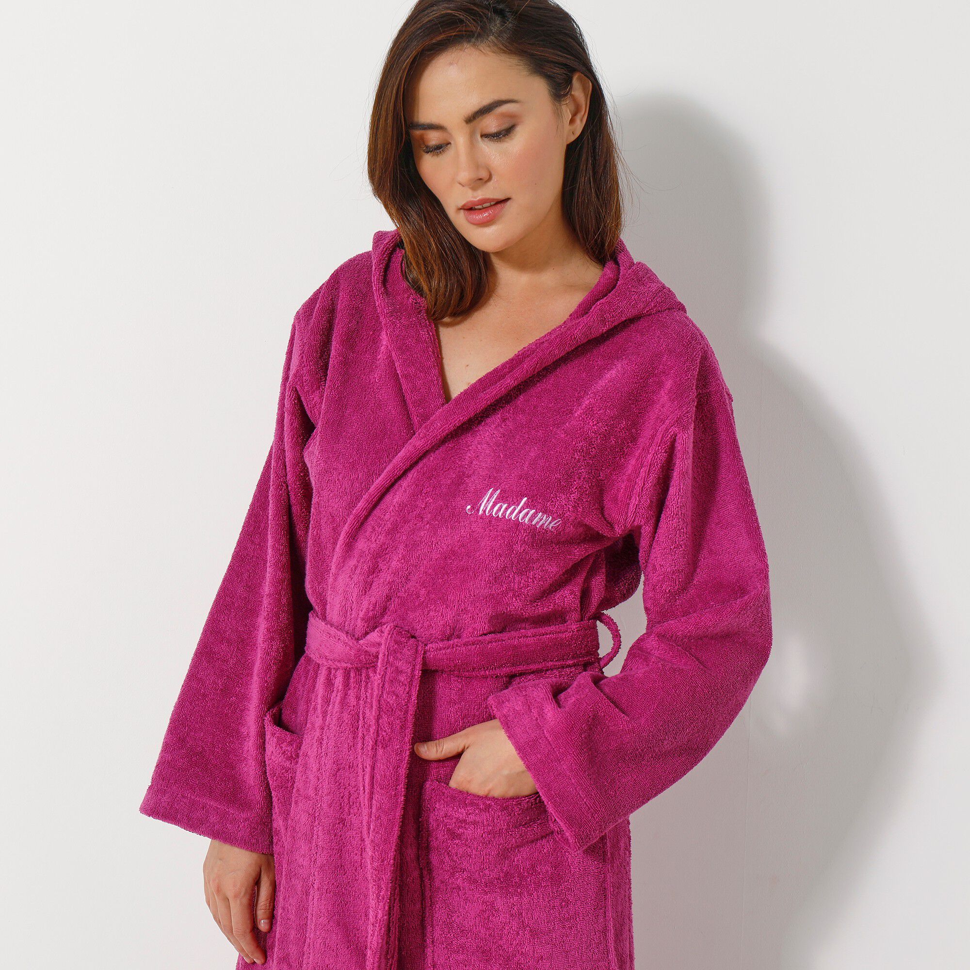 Peignoir mixte adulte col capuche éponge bouclette