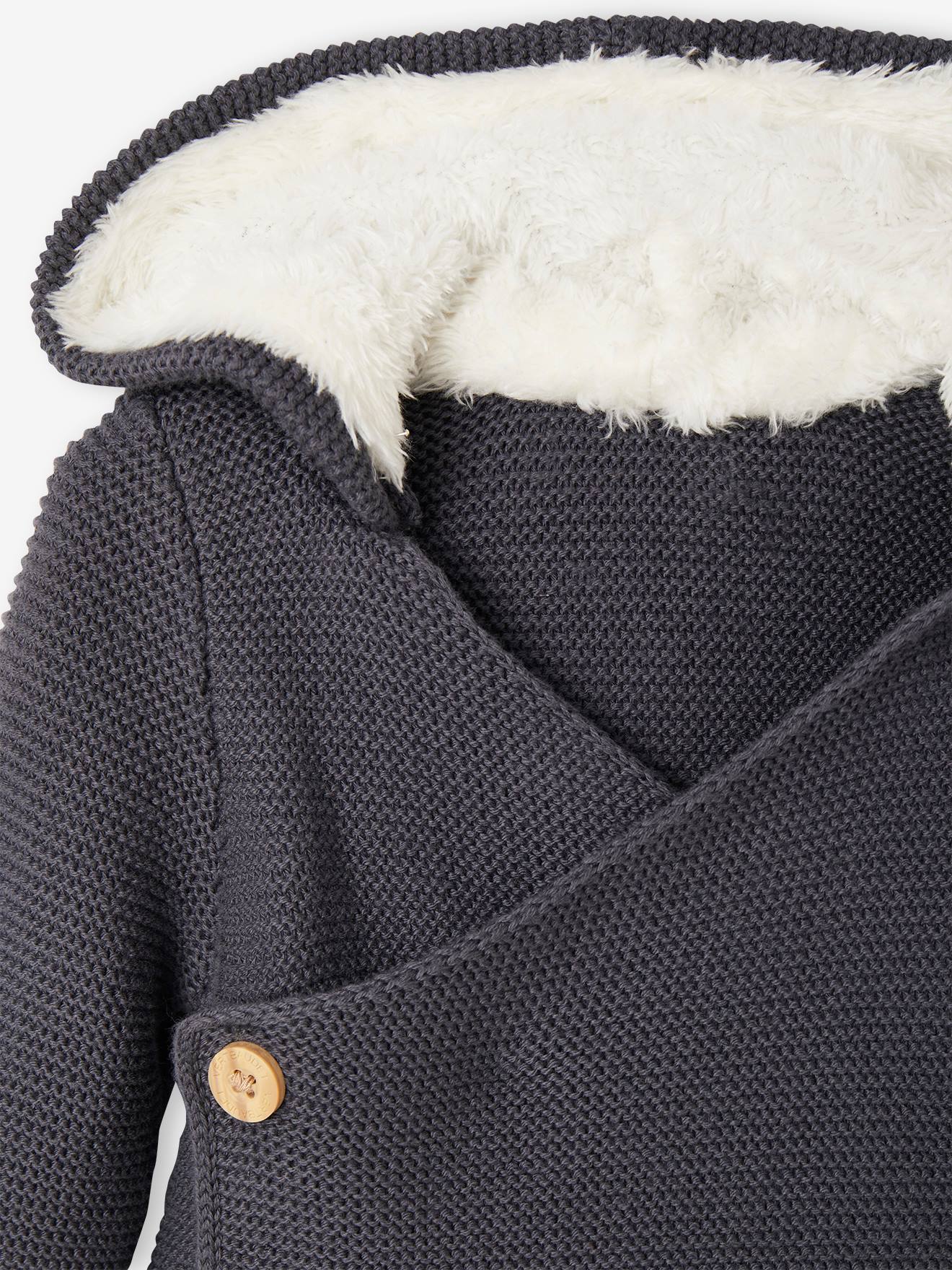 Vertbaudet Baby Strickjacke, gefütterte Kapuze - grau meliert