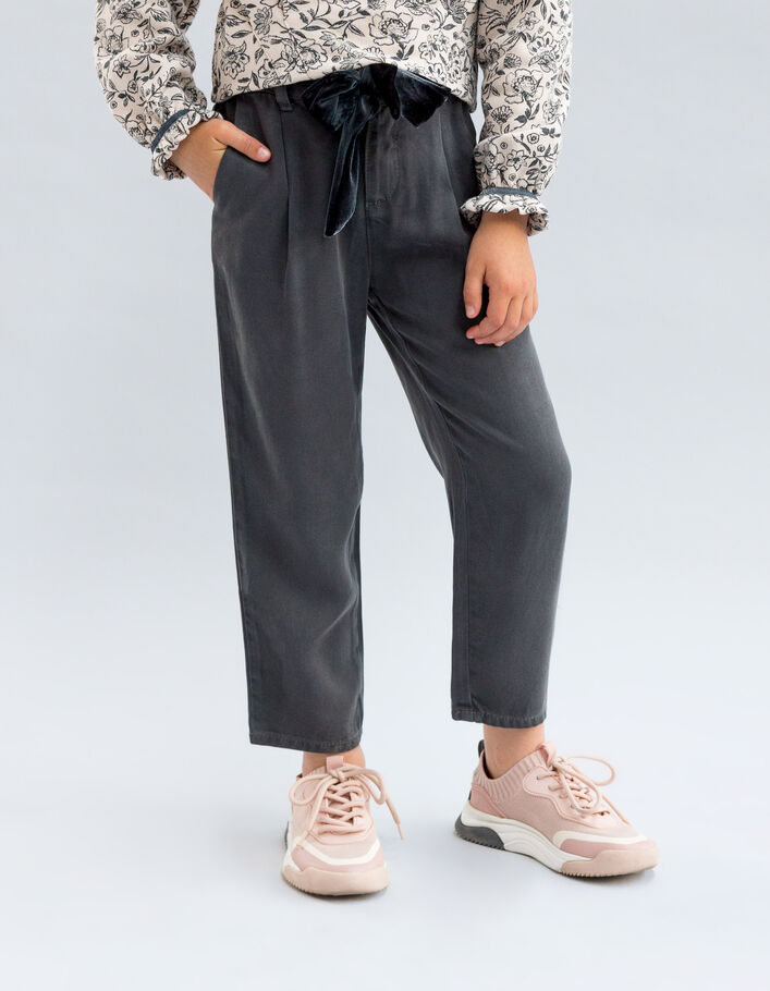 Pantalon gris fluide LYOCELL® ceinture velours fille