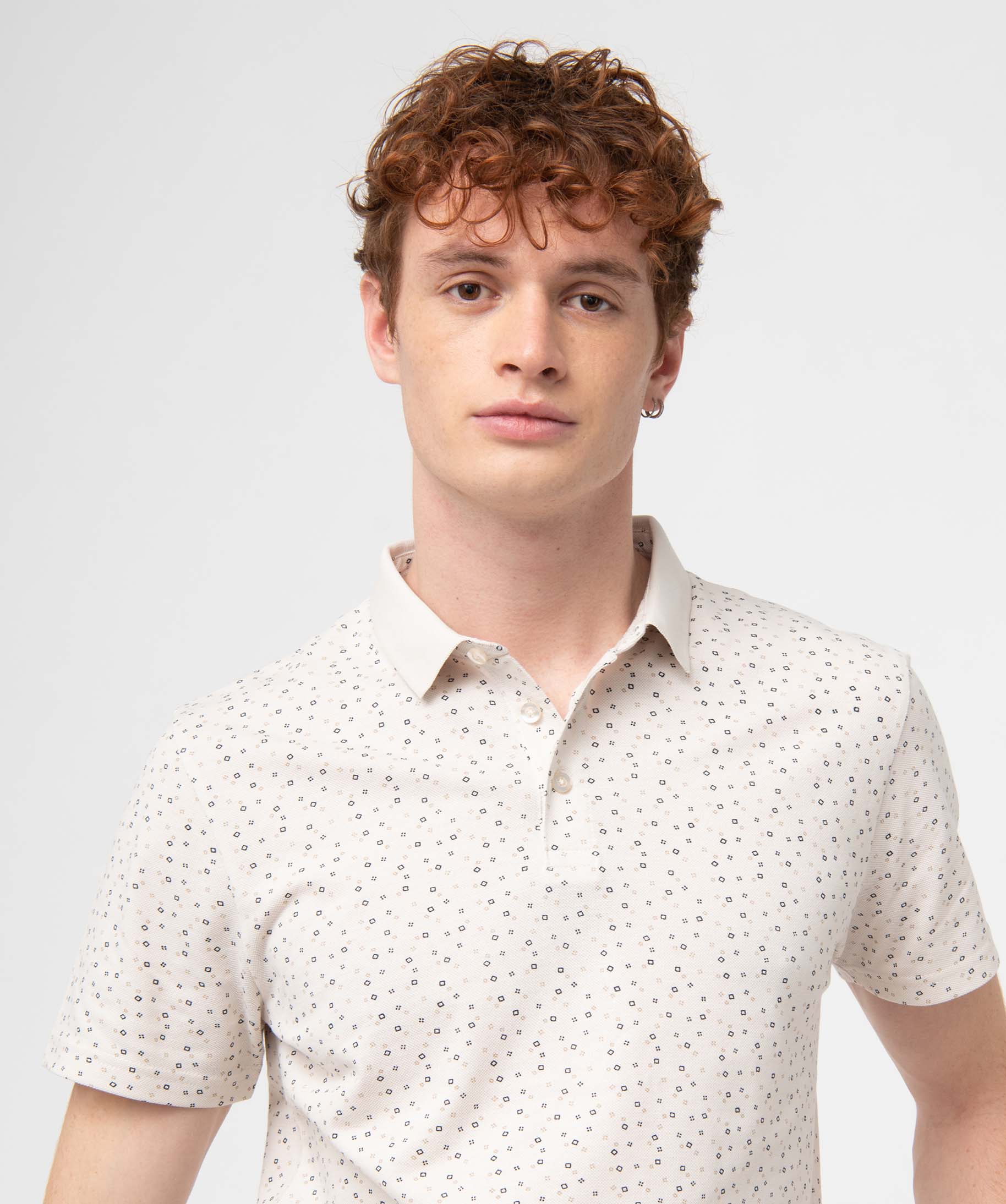 Polo homme en maille piquée imprimée ecru | GEMO