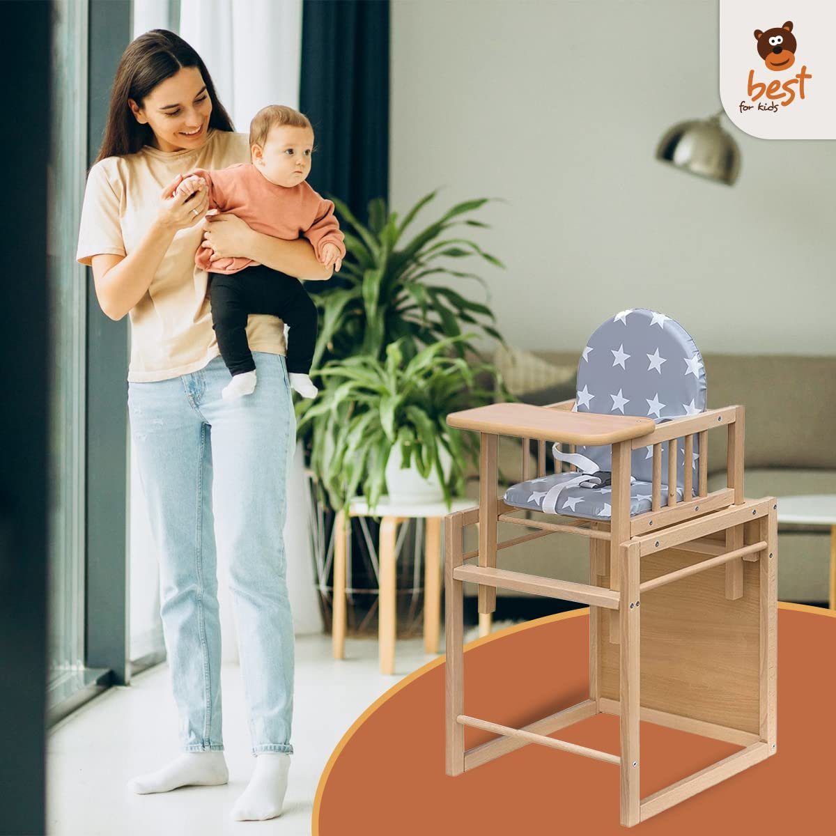Best for Kids Kombihochstuhl Victoria, leicht umbaubar zur Stuhl-Tisch-Kombination