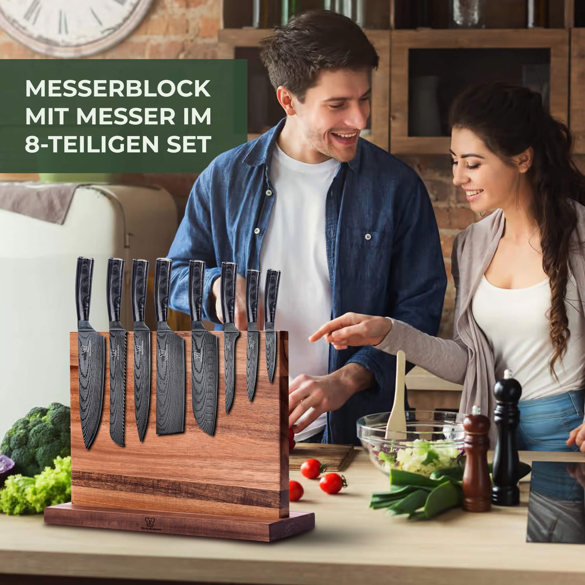 Küchenkompane Messer-Set Messerset mit magnetischem Messerblock - 8-teiliges Küchenmesser Set (2-tlg)