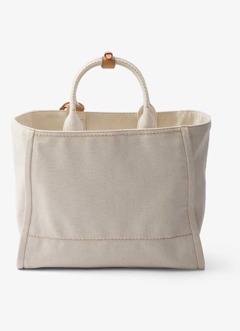 Prada Large shopper in linen blend with leather details