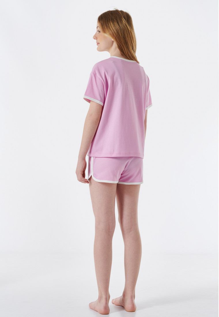 Schlafanzug kurz Organic Cotton Streifen Blume rosa - Nightwear