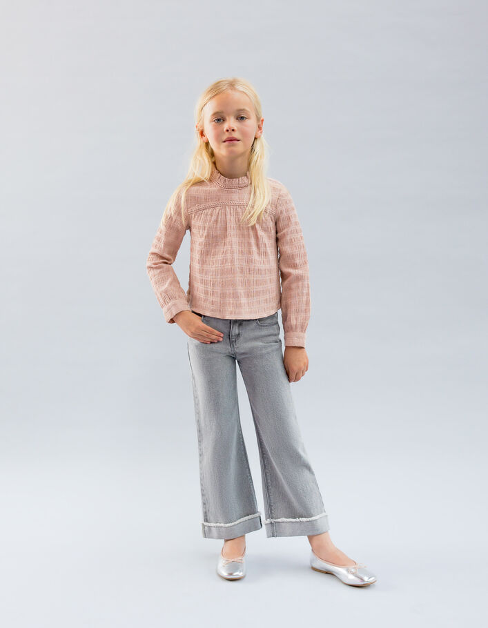 Jean WIDE LEG gris à revers fixes frangés fille