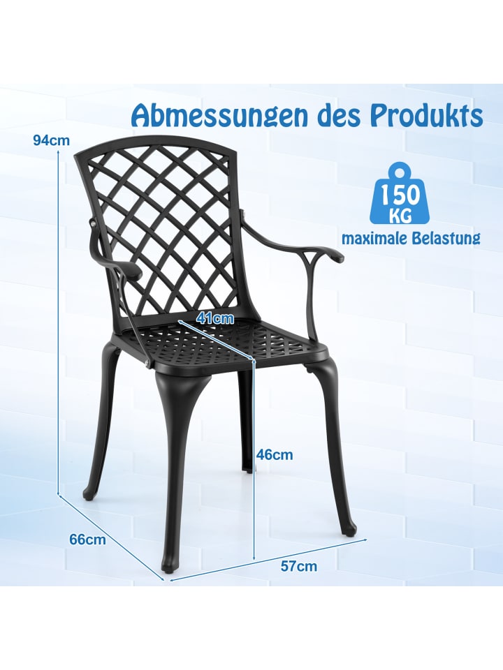 COSTWAY 2er Set Gartenstühle Aluminiumguss in Schwarz günstig kaufen onesize