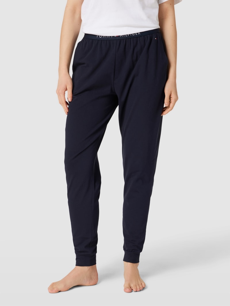 Pyjama-Hose mit elastischem Logo-Bund in marineblau