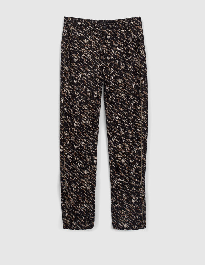 Pantalon fluide noir imprimé fusain Femme