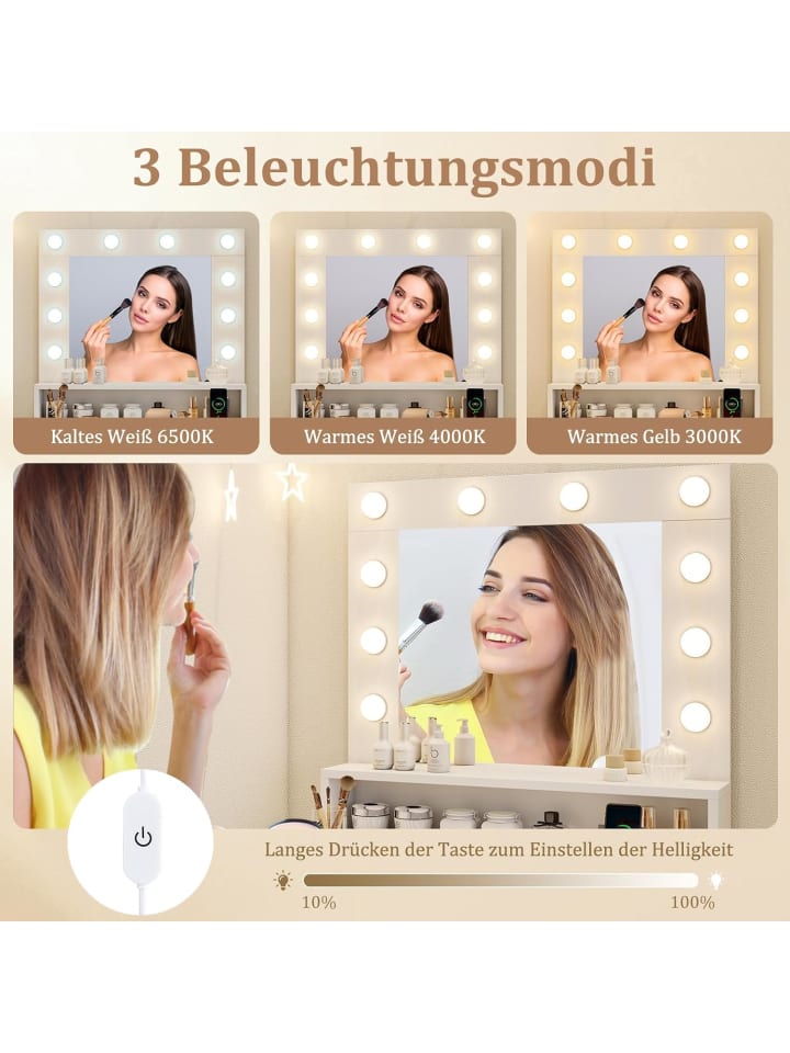 COSTWAY Schminktisch mit LED-Beleuchtung in Weiß günstig kaufen onesize
