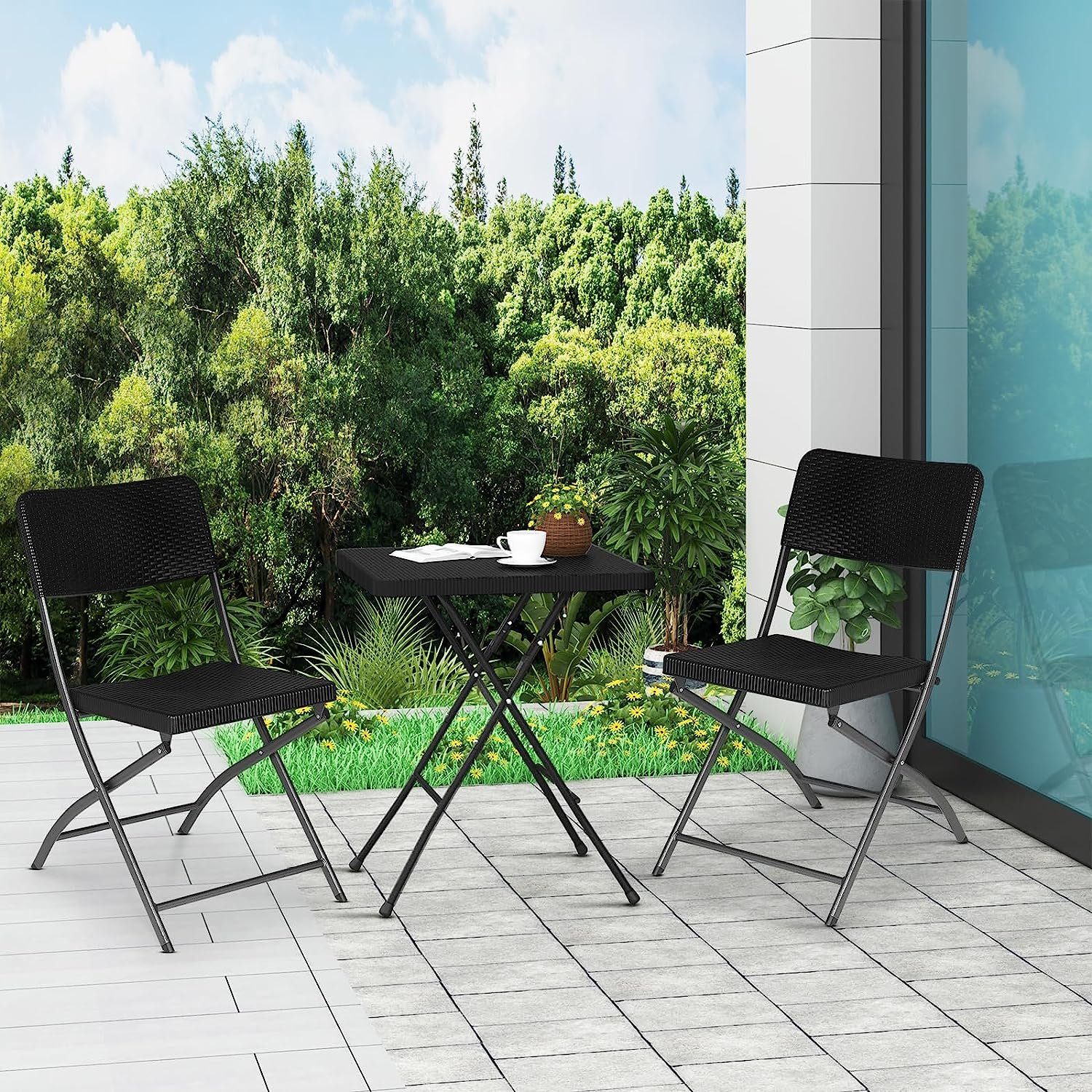 EUGAD Klappstuhl (2 St), Gartenstuhl Campingstuhl HDPE,59 x 81 x 46 cm,Schwarz