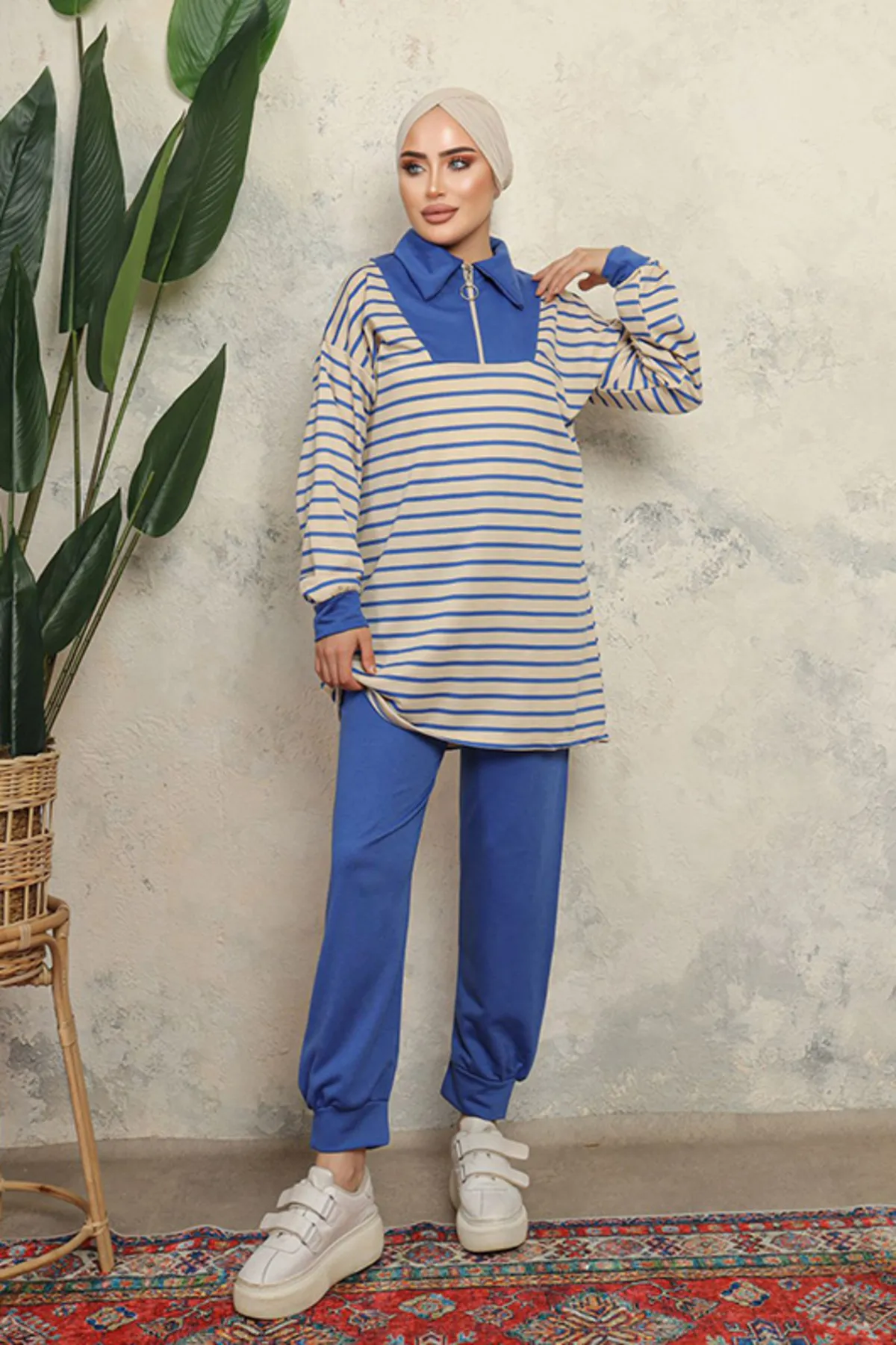 benguen  3468 Hijab-Doppelanzug Blau