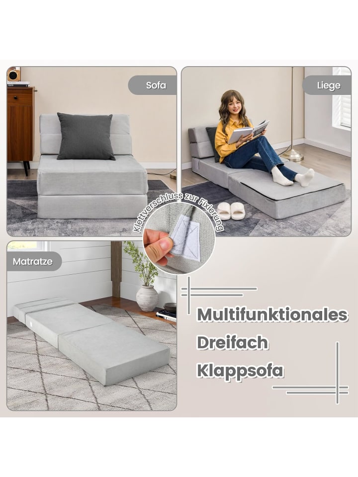 COSTWAY 3 in 1 Schlafsofa in Grau günstig kaufen 190 cm