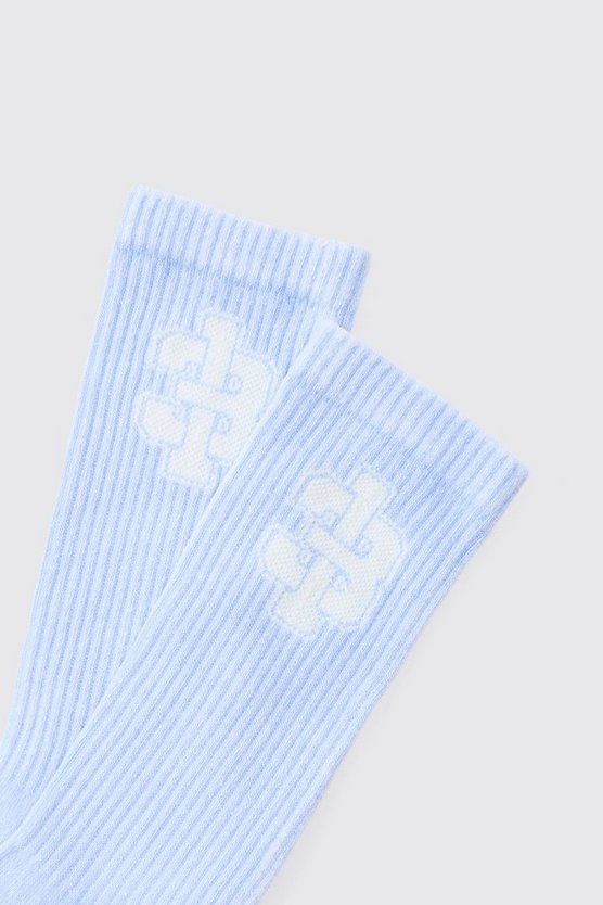 13 Jacquard Socken mit Acid-Waschung in Blau