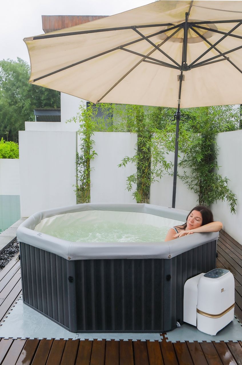 PureHaven MSpa PureHaven aufblasbarer Whirlpool 193x193x76 cm für 6 Personen selbstreinigend inkl. Filterkatuschen und Abdeckung Leergewicht 24 kg