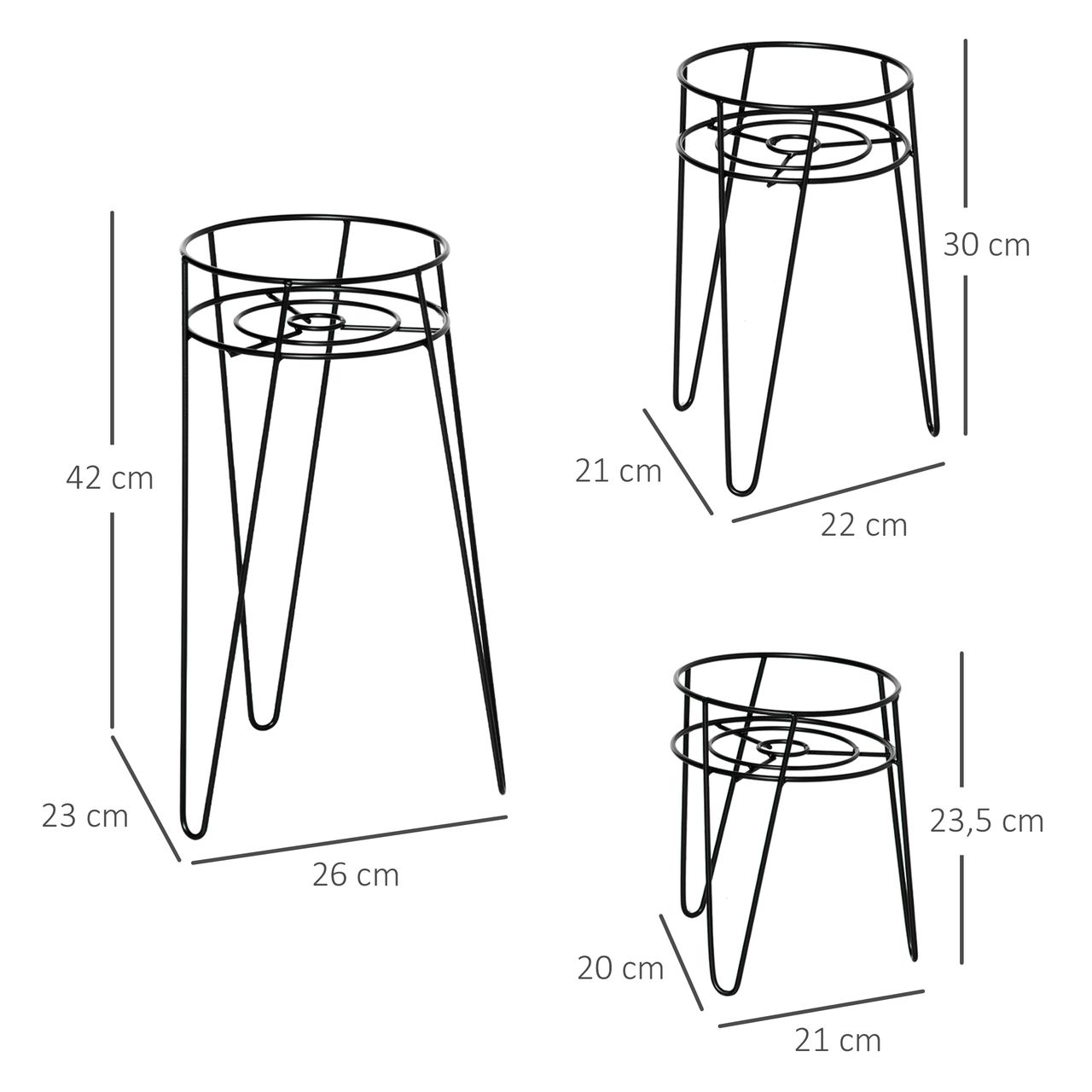 Outsunny Blumenständer 3er Set Pflanzenständer für Blumentopf bis Ø16 cm
