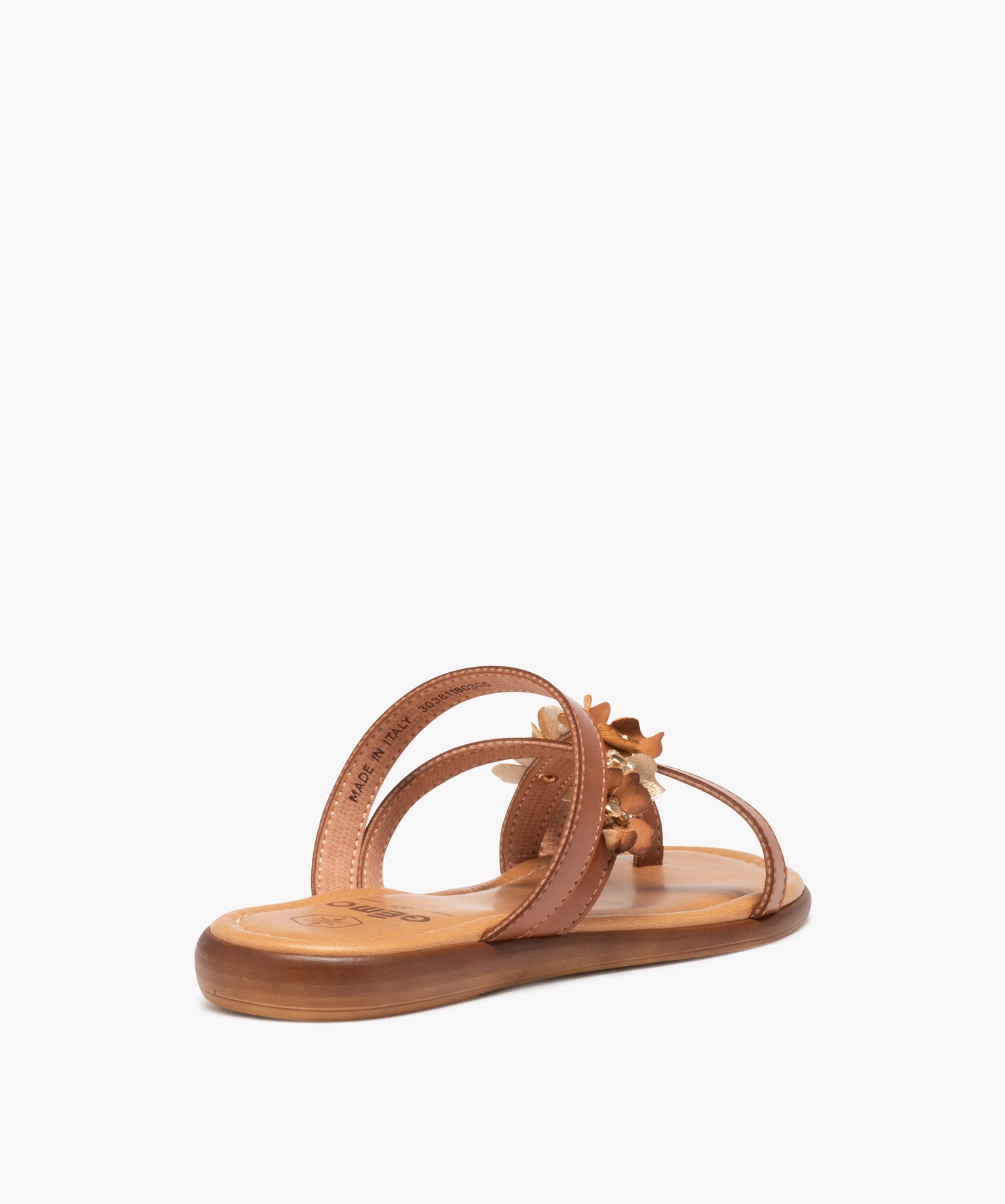 Mules plates à fines brides croisées fleuries femme camel | GEMO
