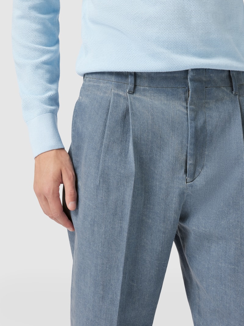 Hose mit fixierten Bundfalten Modell 'MAN WASHED WIDE LEG PANT' in dunkelblau