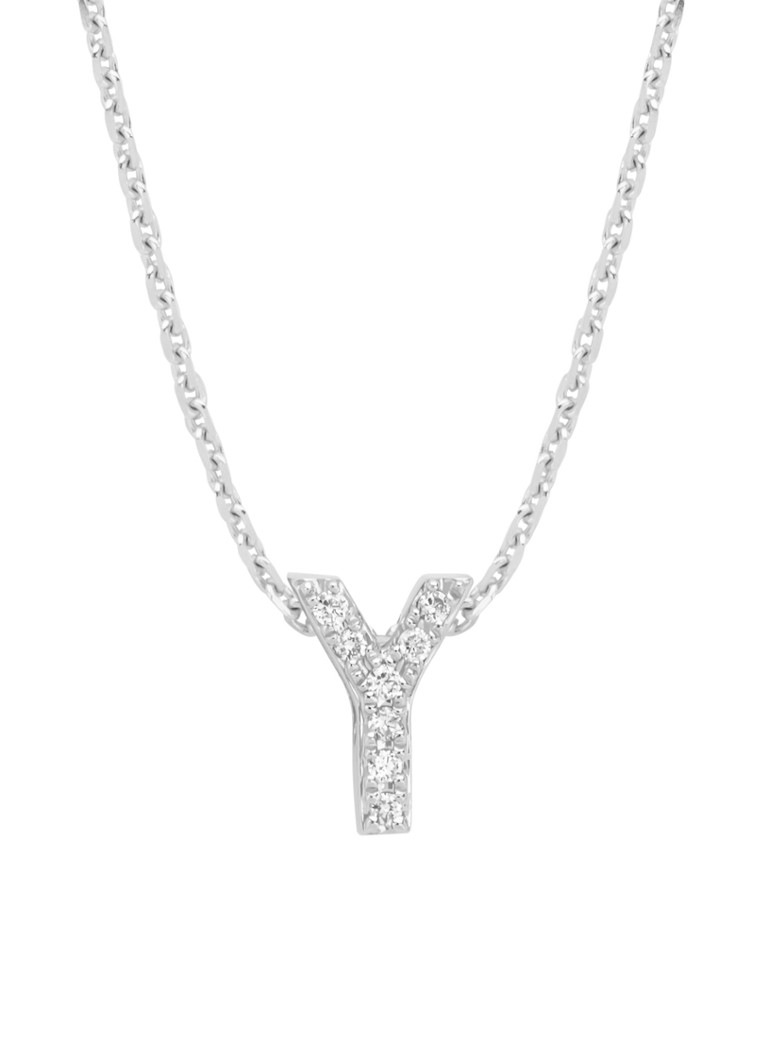 Pandantiv cu vârf de diamant în formă de Y din aur alb, diamant de 0,03 ct, model alfabet