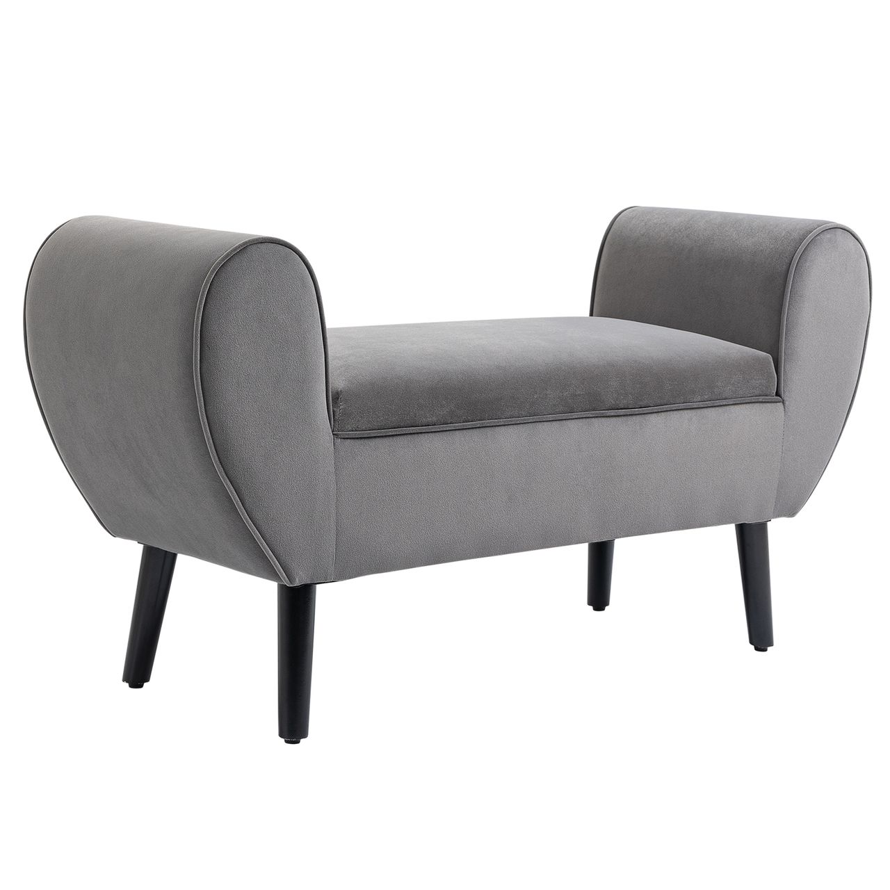 HOMCOM Sitzbank Polsterbank mit Stauraum Armlehnen Truhenbank modern Flur Schlafzimmer Wohnzimmer samtartiges Polyester Gummiholz Grau 118 x 42 x 66 cm