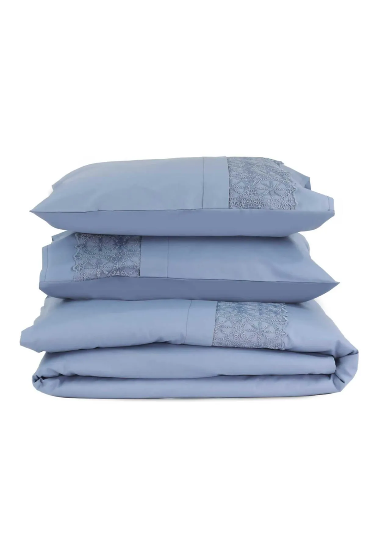 Elart  Bettbezug-Set für Doppelbett, Baumwolle, Spitze, 4 Kissen, 6-teilig, Elsa-Blau
