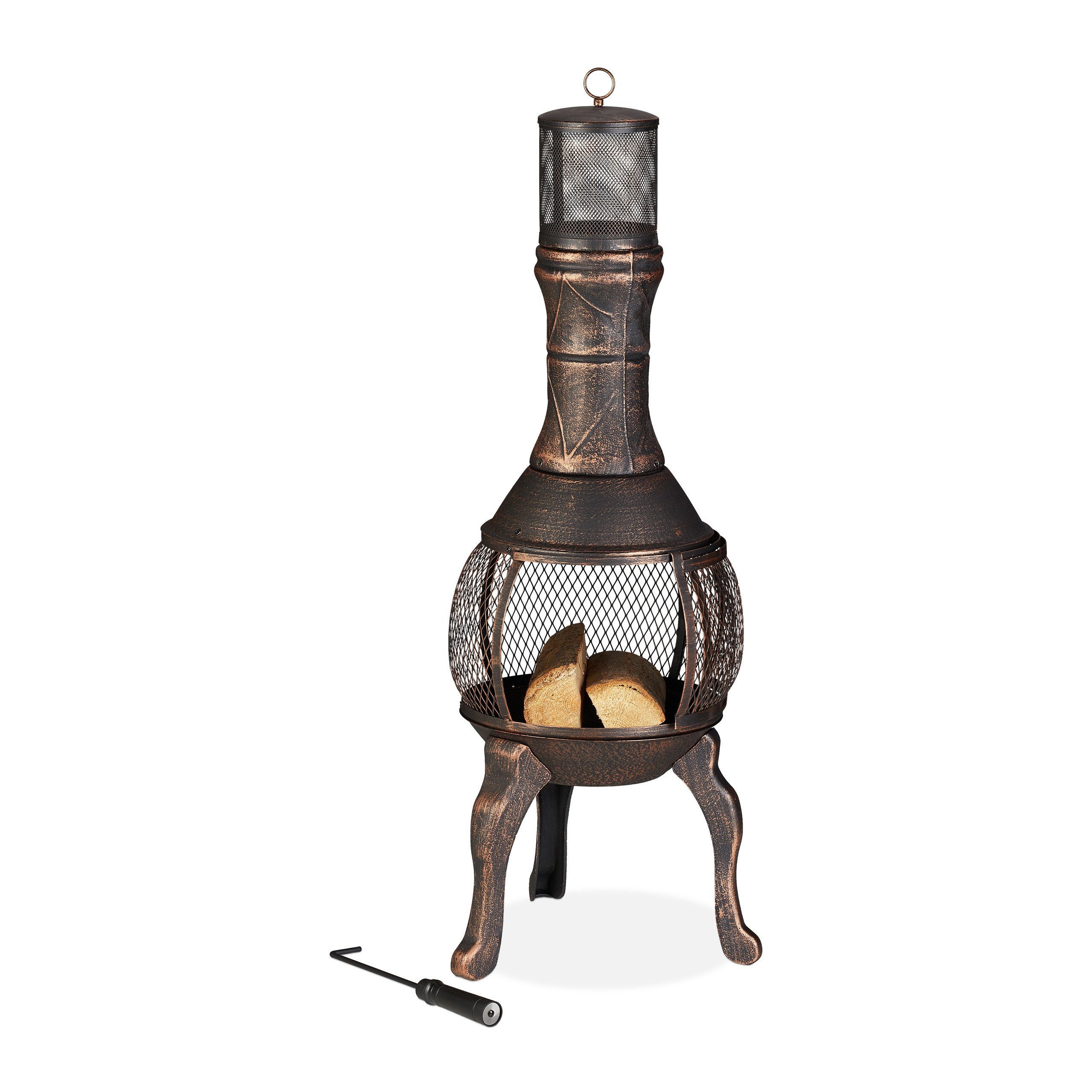 relaxdays Feuerkorb Terrassenofen Gusseisen Bronze