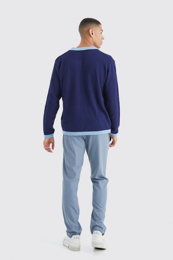 Langärmliges Oversize Poloshirt mit Kontrast-Kragen