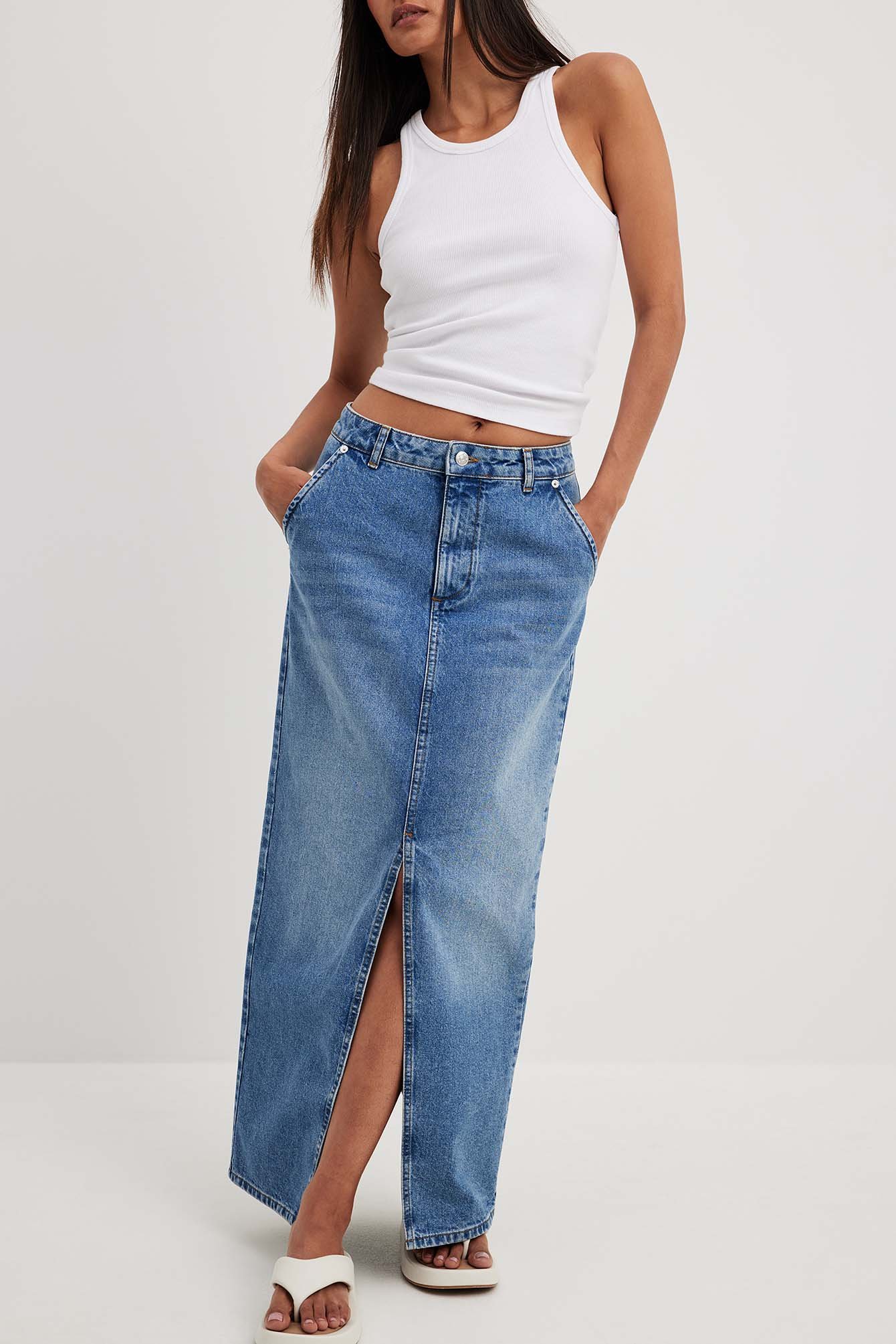 Jeans-Maxirock mit Schlitzdetail