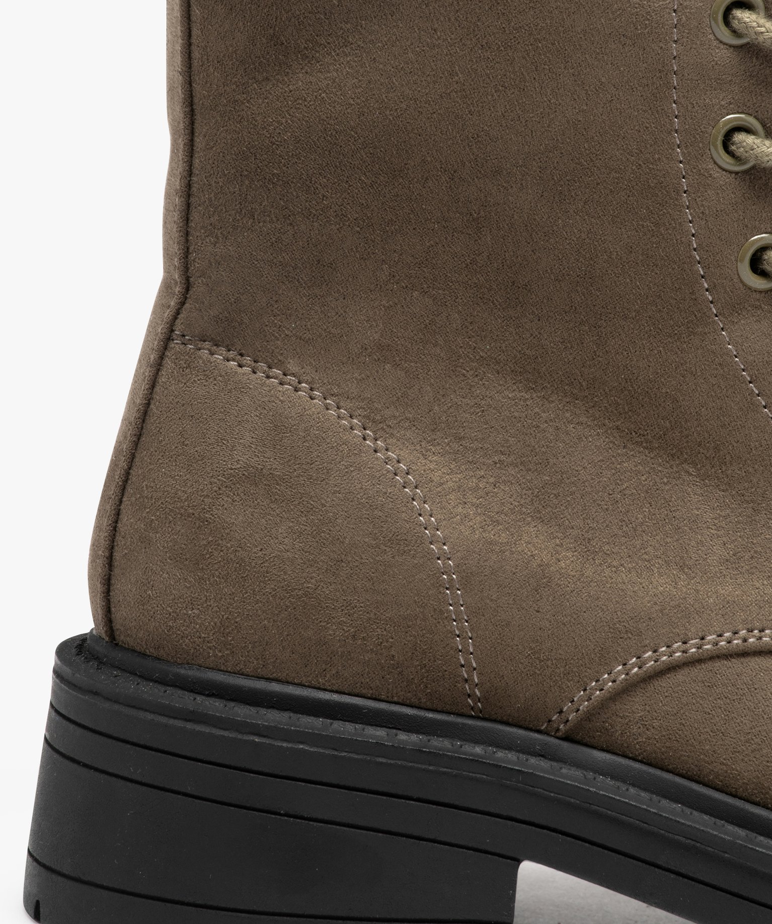 Boots femme dessus uni en suédine à zip et à lacets kaki | GEMO