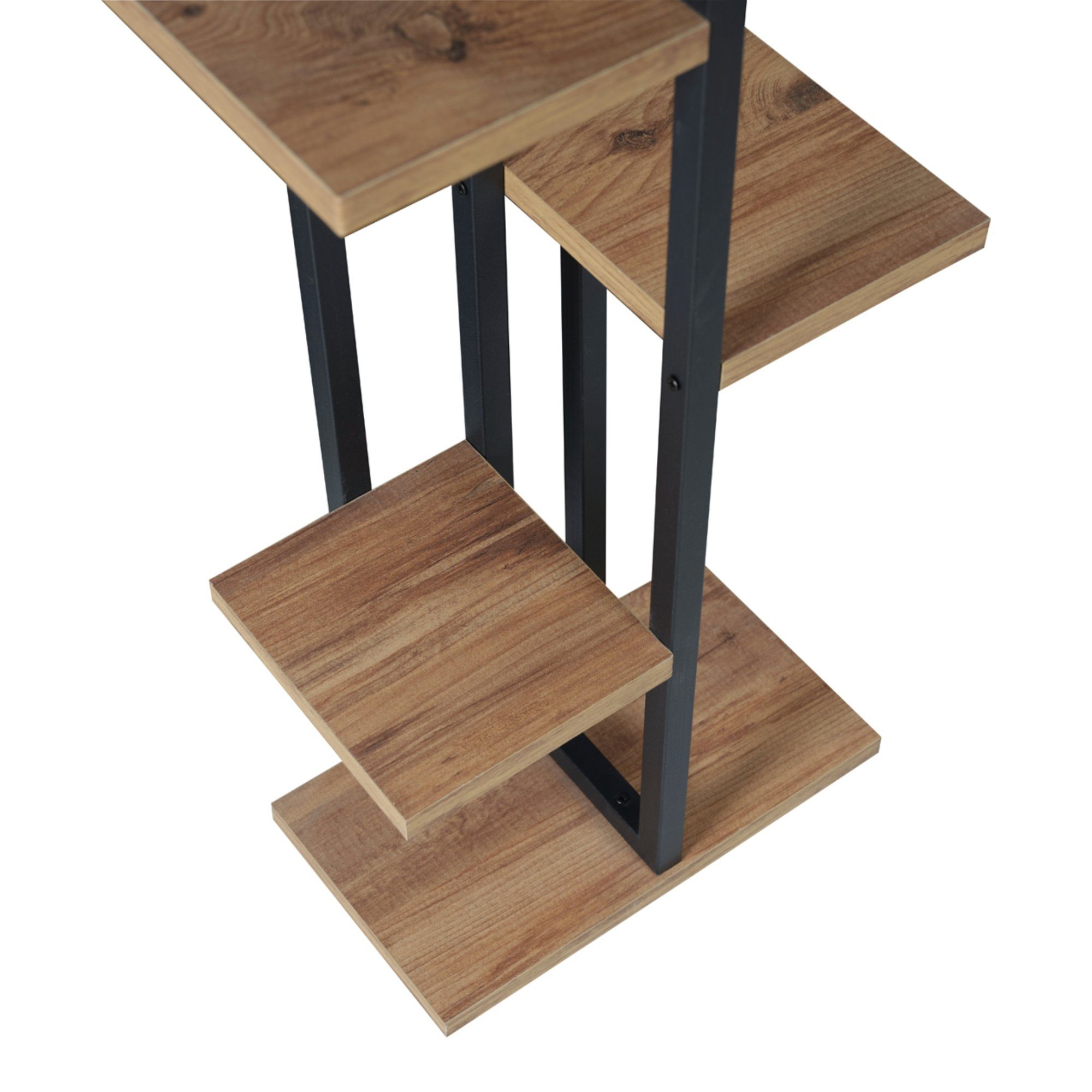 en.casa Blumenständer, Somero Pflanzenregal 150x34x21cm, Schwarz/Walnuss-Optik