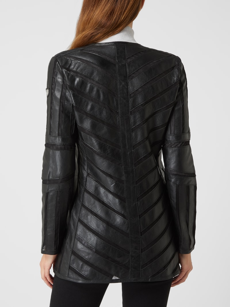 Regular Fit Lederjacke mit Kontrasteinsätzen Modell 'Nanni' in schwarz