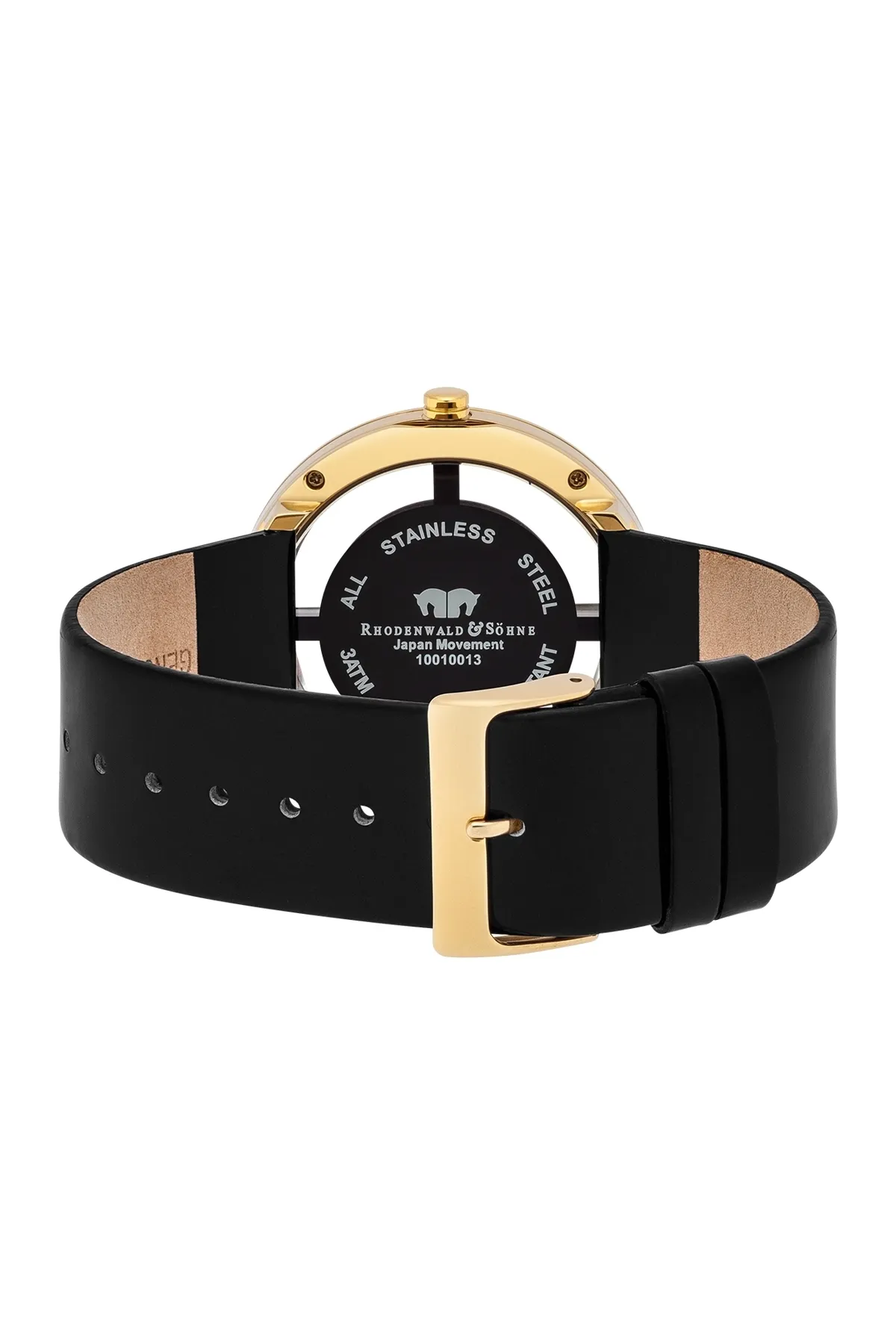 Rhodenwald & Söhne  Quarzuhr Damen Quarzuhr gelbgold Echtleder schwarz