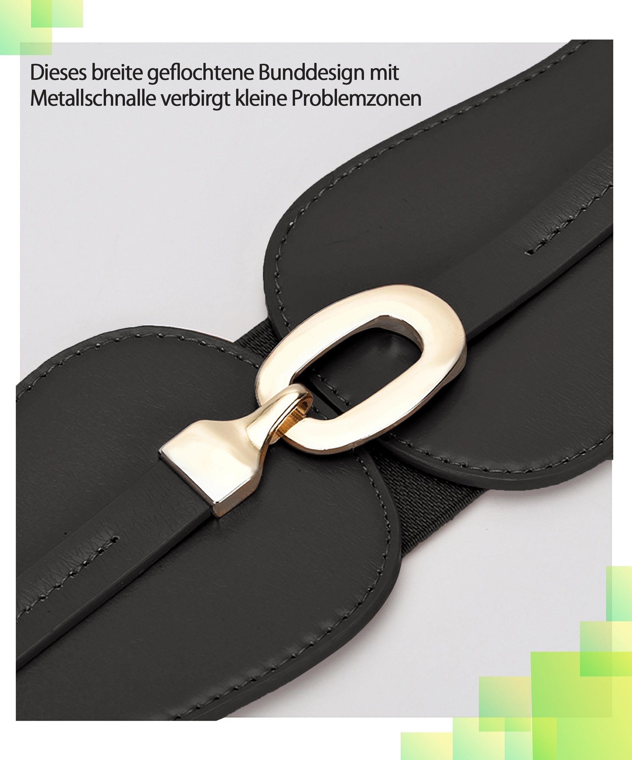 KUGI Taillengürtel Taillengürtel Elastischer Damengürtel-Metallschnalle-elastischer (für alle Gelegenheiten Kombinierbar mit allen Kleidern,Blusen, Longtops, Shirts, Jumpsuites etc, Doppelte Schicht Rindsleder Geeignet für Taillenumfang 70-80cm) Geei