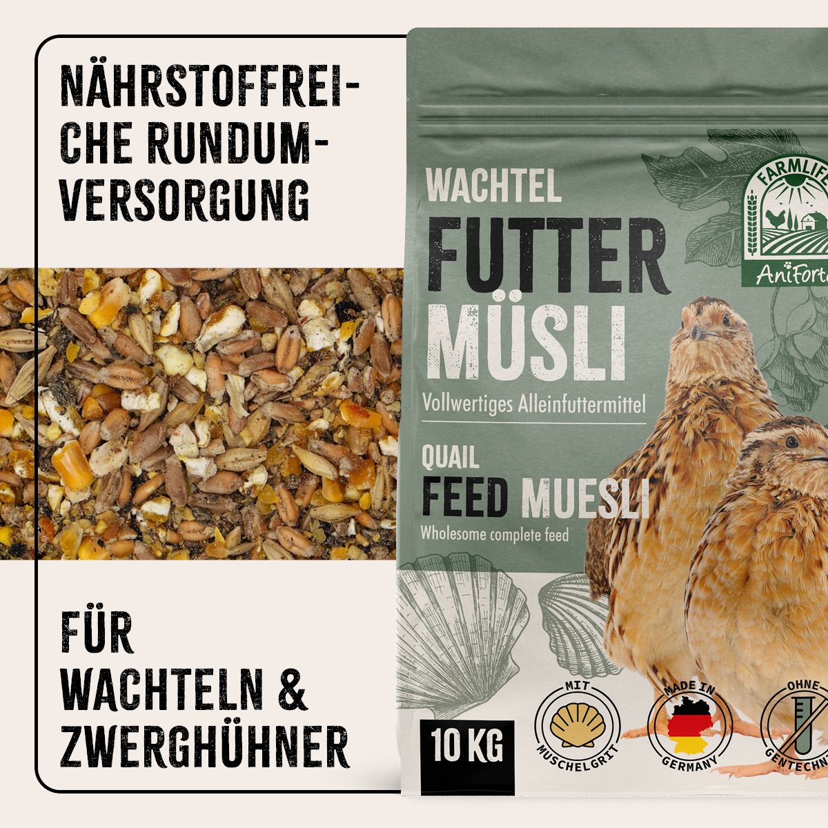 Aniforte Futter & Heu Aniforte FarmLife Wachtel Futter Müsli 10 kg