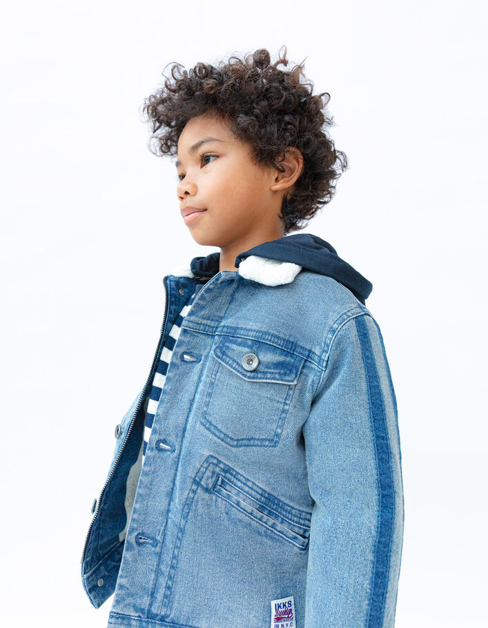 Veste en jean bleue fourrée parmenture molleton garçon