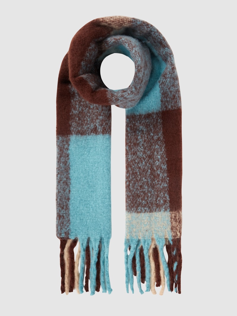 Schal mit Karomuster in aqua blau