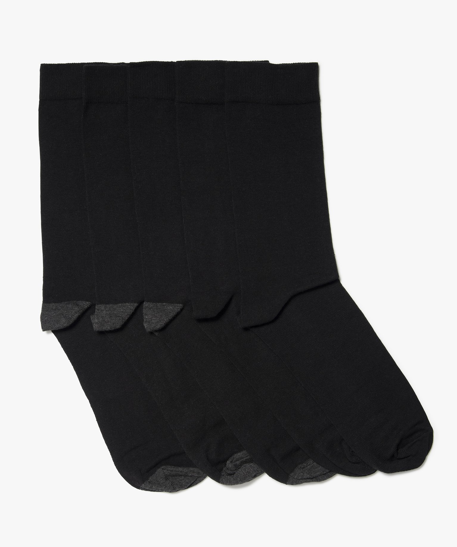 Lot de 5 paires de chaussettes hautes bicolores noir | GEMO