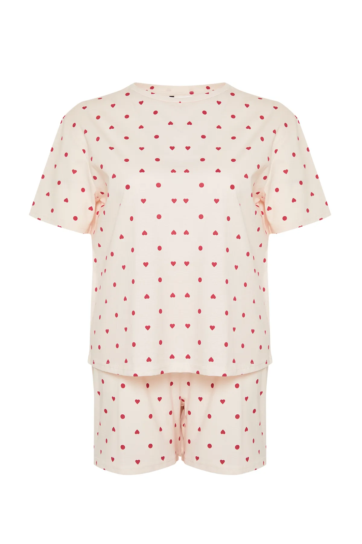 Trendyol Curve  Hellrosa Pyjama-Set aus Strick mit Herzmuster TBBSS24AI00025