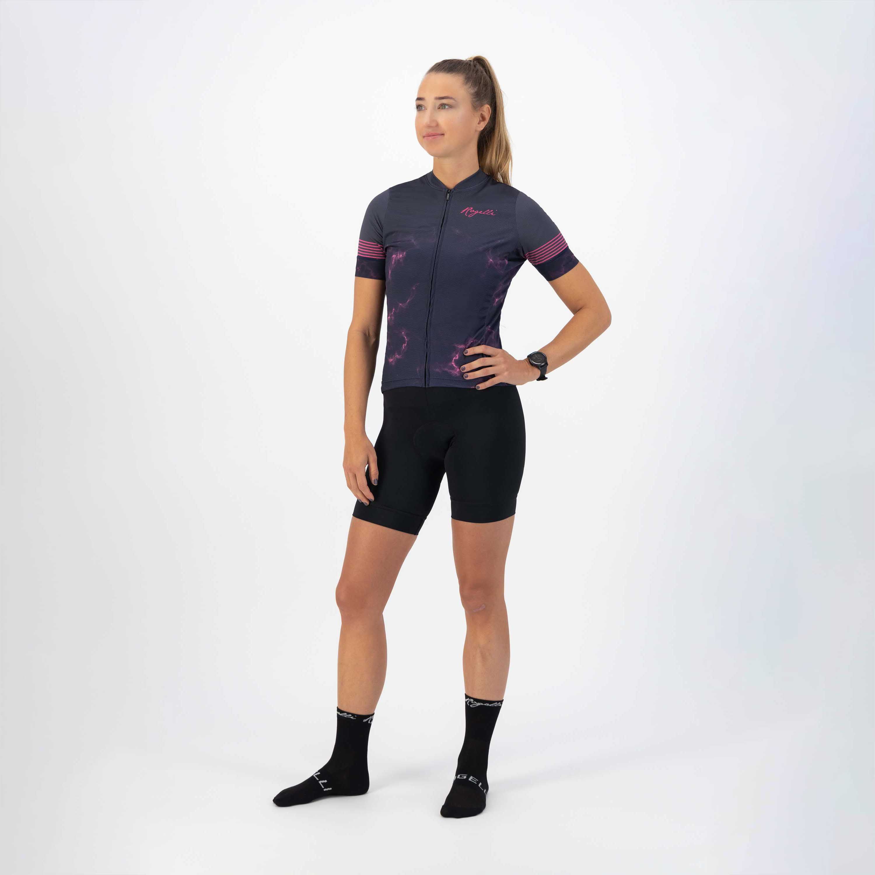 Rogelli Marble Blau/Rosa Damen Radtrikot Kurzarm