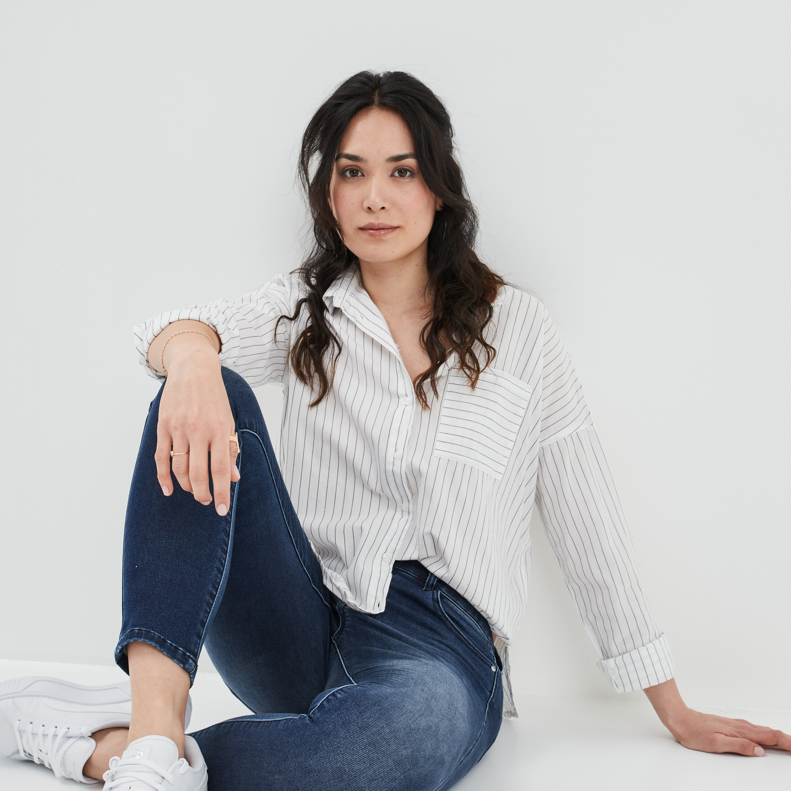 Chemise manches longues poche plaquée ecru femme | La Halle