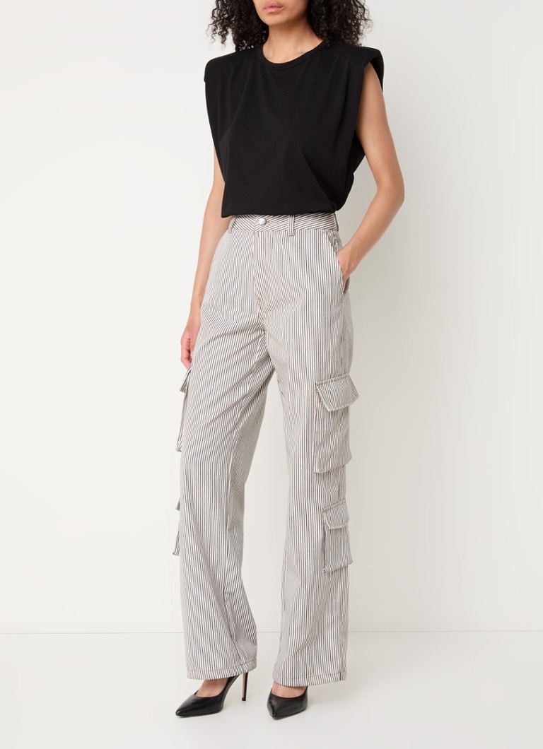 Pantaloni cargo Mila a vita alta e gamba larga di Co'Couture, con stampa a righe.